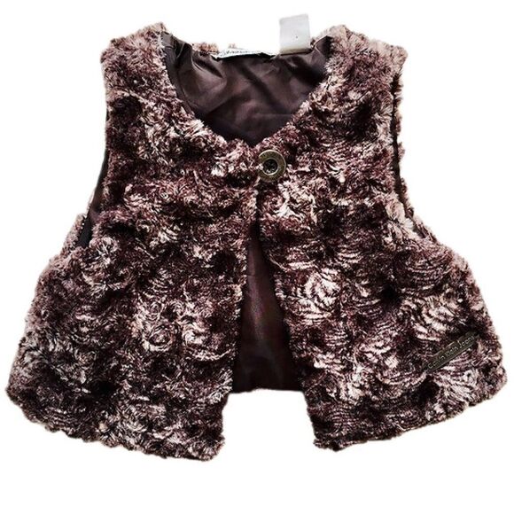 CALVIN Klein Brown Rosetta Pattern Faux Fur Vest - Picture 1 of 4
